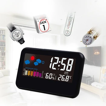 

Black Weather LED Digital Alarm Clock Nightlight Sensor Snooze Temperature Humidity Modern LED Electronic Digital Table Clock