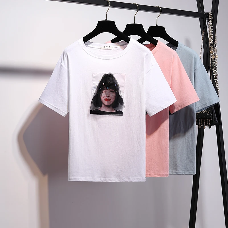 Летняя мода для женщин и девочек 2020 футболка с принтом + многослойная сетчатая