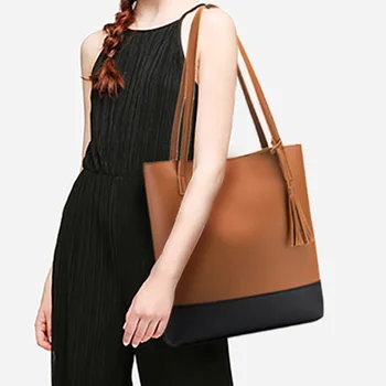 

Vintage Womens Hand bags Designers Luxury Handbags Girl Shoulder Bags Female Top-handle Bags Casual Simple Patchwork Tassels Bag