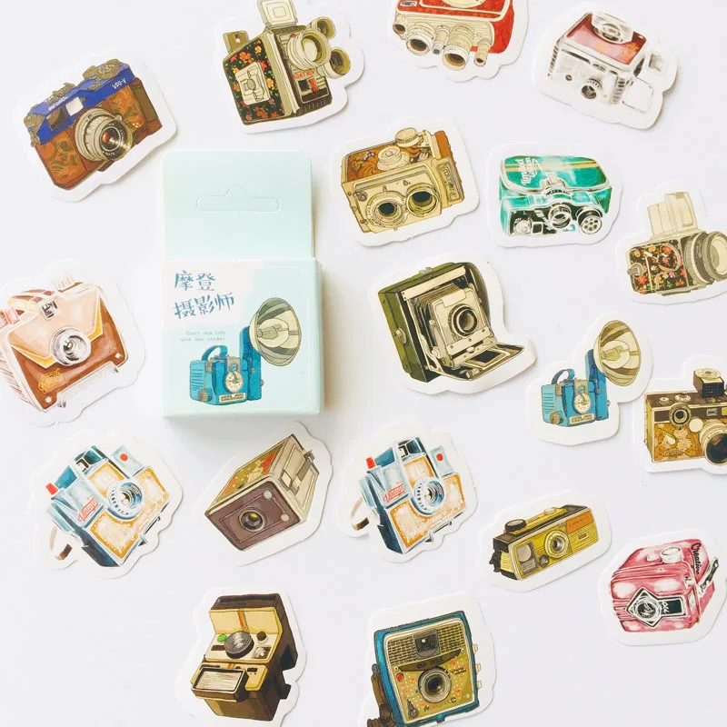 

45pcs /Box Modern Camera Photographer Adhesive Diary Album Decoration DIY Stickers Stick Label Computer Notebook Decor