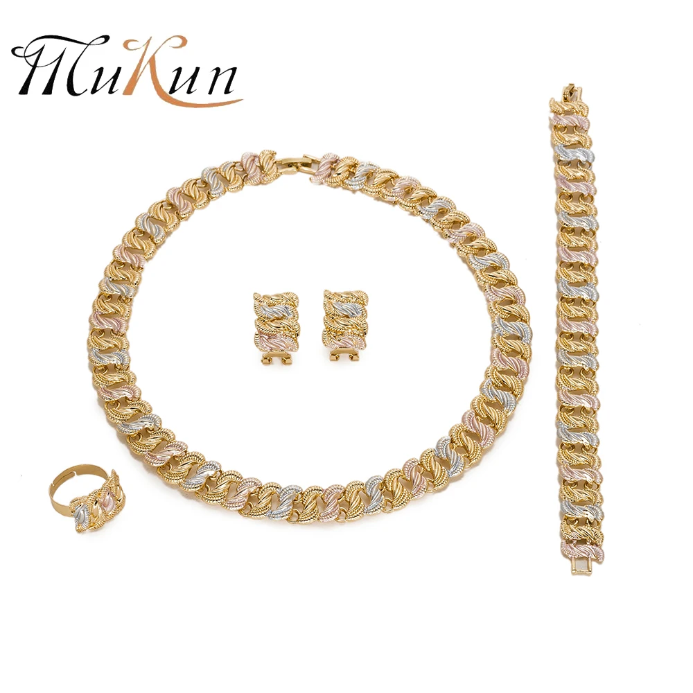 

MUKUN jewellery sets for women Exquisite Dubai gold-colorful Jewelry Set Nigerian Woman Wedding Bridal African beads Jewelry Set