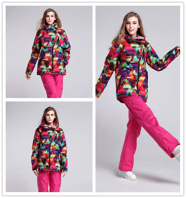 

cheap Snow Suit  womens Ski Coat geometric figure Winter waterproof Snowboard jackets parka skiing suit winter warm clothes