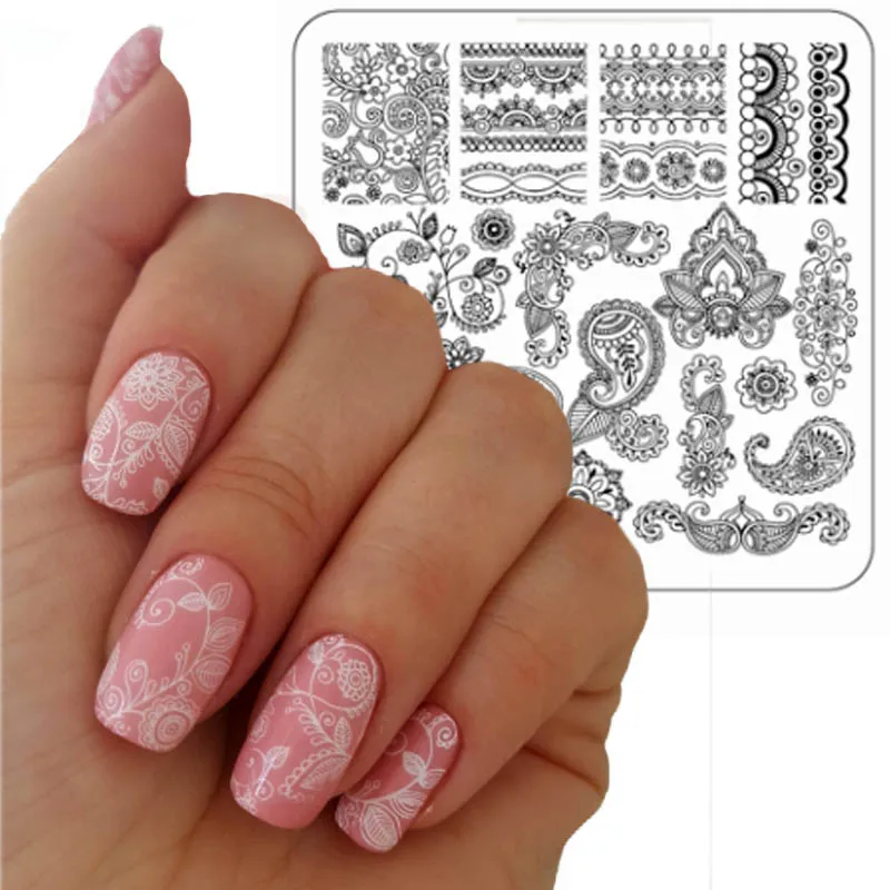 Новые пластиковые пластины для штамповки ногтей с растительным узором 6*6 см квадратные трафареты для штамповки ногтей инструменты для дизайна ногтей