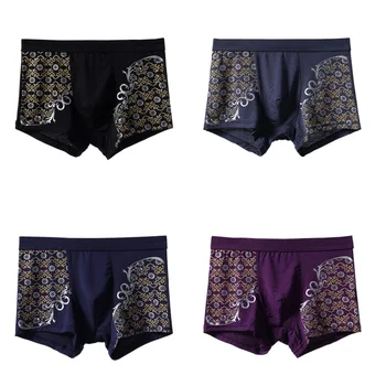 

Mens 4Pcs\lot Underwear Soft Boxers fashion print Boxer Men high quality Modal Boxer Shorts Plus Size Boxers Mens Underwear Lot