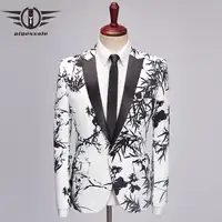 Plyesxale Casual Male Blazer Jacket 2018 Slim Fit White Black Bamboo Print Blazer Men High Quality Mens Prom Party Blazers Q468