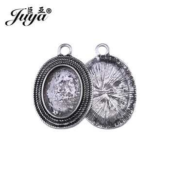 

JUYA Alloy Oval Metal Cabochon Pendant Cameo Trays Bezel 10pcs/lot Cheap Alloy 13x18mm Braided Glass Cabochons Setting AD0216
