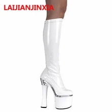 LAIJIANJINXIA/вечерние туфли на платформе 18 см для ночного клуба; обувь для танцев; модельная обувь; пикантные сапоги до середины голени на высоком каблуке; B-062