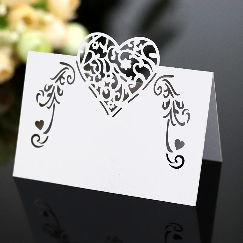 

50pcs Laser Cut Love Heart Table Name Place Card Rose Guest Message Setting Card Wedding Event Christmas Party Favor Decorations