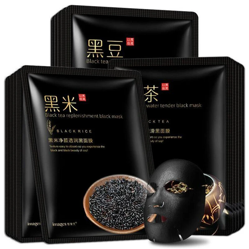 

IMAGES Skin Care Black Bean Tea Rice Facial Mask Natural Plant Essence Moisturizing Oil Control Whiting Face Mask