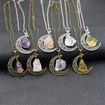 2019 New Fashion Moon Vintage Irregular Natural Stone Pendant Necklaces Necklace Multi Spar Quartz Crystals Jewelry