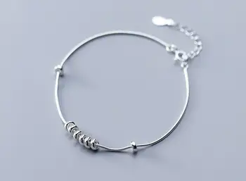 

Authentic REAL. 925 Sterling Silver Fine Jewelry Lucky Geometric circulars Circles with snakebone Chain Bracelet adjust GTLS825