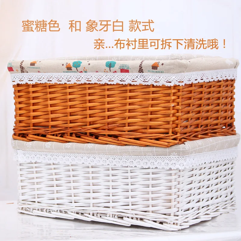 White Wicker Storage Basket Destop Laundry Rattan Woven Storage Box Drawer for Picnic Food Drink Toys Jewelry Sundries Picnic