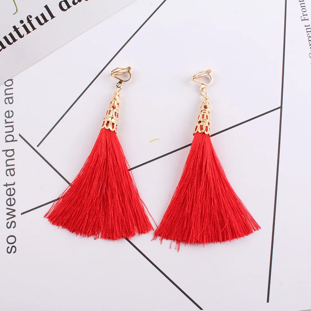 Bohemia Ethnic Long Tassel clip on earrings Women Brand Jewelry Geometric Alloy Plating Simple Dangle Without Pierced Ear Clip ear clip earrings clip earrings ear clip ear accessories