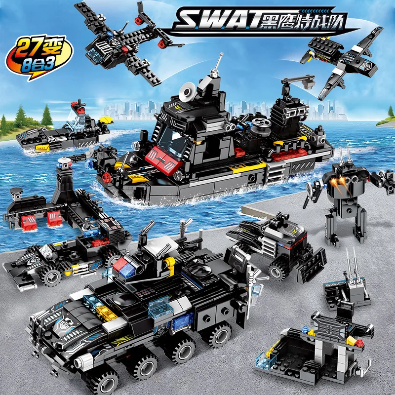 Cena 695 sztuk zabawki do oświecenia dla dzieci bloki kompatybilne Legoeds city Black eagle specjalny zespół samoloty zbiornik walki siły figurki zabawki