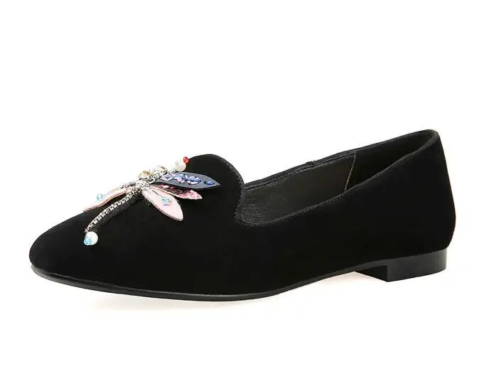 Новинка; модные брендовые женские бархатные на плоской подошве; обувь в принстоунском стиле; женские лоферы с круглым носком и металлической цепочкой; повседневная обувь с вышивкой на плоской подошве; NX77 - Цвет: BLACK