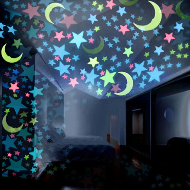 

1 bag Moon Star Glow In The Dark Toys Stickers Luminous DIY Kid Room PVC Sticker Home Toys for Children Kids Christmas Gift