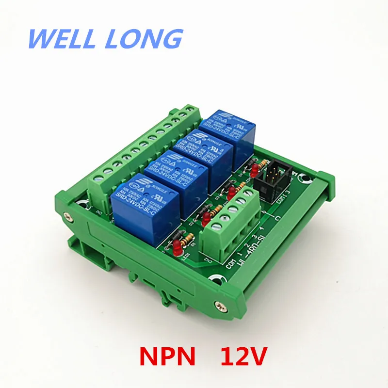 

DIN Rail Mount 4 Channel NPN Type 12V 10A Power Relay Interface Module,SONGLE SRD-12VDC-SL-C Relay.