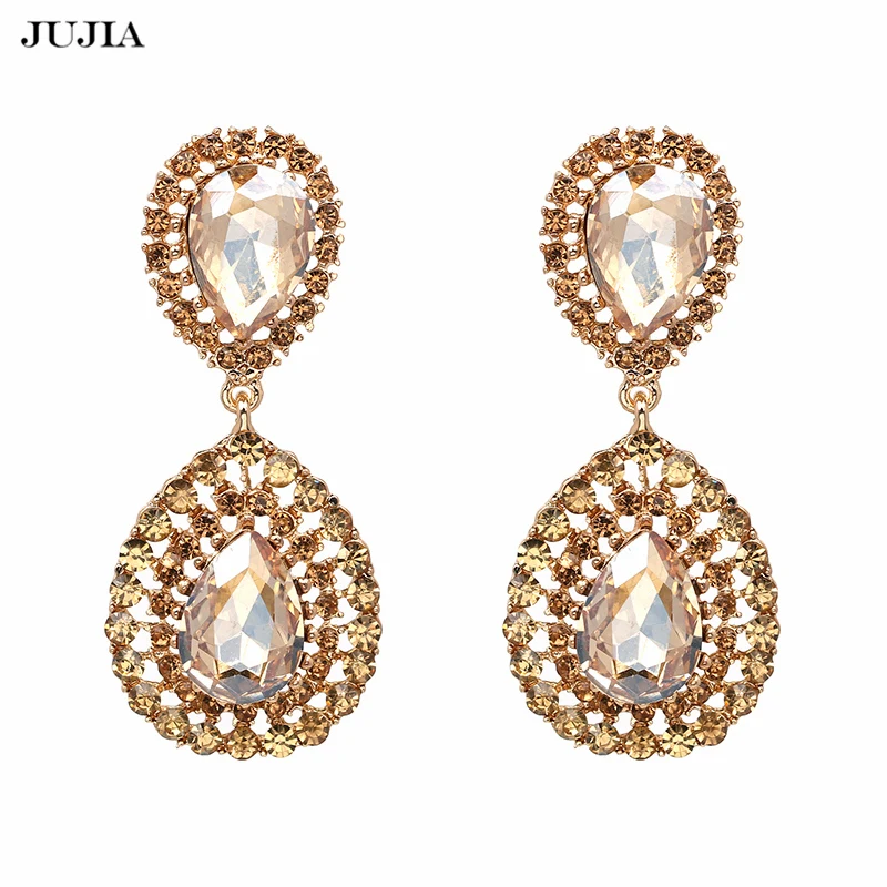 

Water Drop Crystal Long Earrings For Women Gold Color Dangling Earrings With Stones Large Rhinestone Pendant Earring