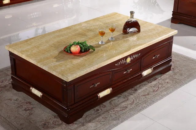 Antique Wooden Coffee Table Storage Drawer Marble Top Made In China Antique Wooden Coffee Table Storage Drawer Marble Top Made In China Living Room Furniture