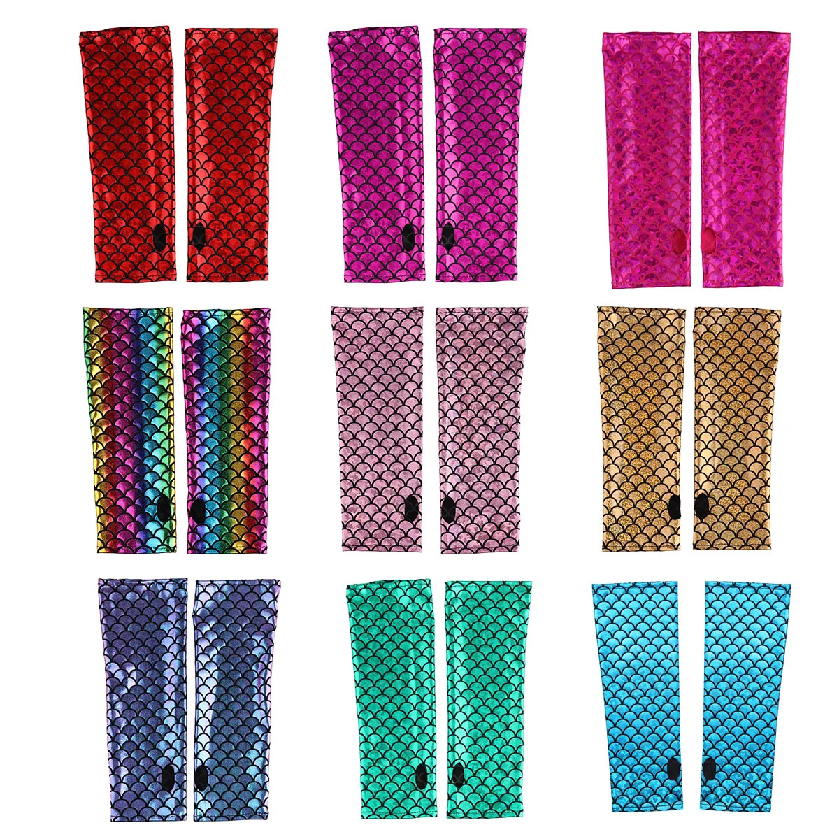 Women Mermaid Fish Scale Fingerless Cosplay Gloves Long Gloves Arm Sleeves Adult Halloween Fancy Party Costumes Accessory