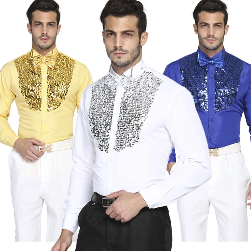 Элегантный латинский танец топы для мужчин черный, белый цвет синий хлопковая рубашка Для мужчин Бальные конкурентоспособная Свадебная вечеринка верхняя одежда N7035