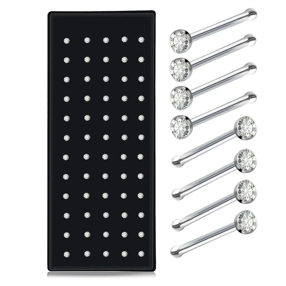 

Utimtree 60PCS/Lot Mixed 2MM Punk Rhinestone Nose Ring Men Women Ladies Piercing Nose Stud Pin Silver Body Piercing Ear Jewelry