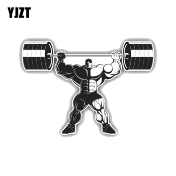 

YJZT 12.7CM*8.4CM Motorcycle Decal Weightlifter Silhouette Gym PVC Car Sticker 11-00046