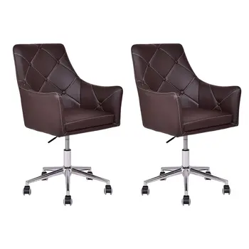 

Giantex 2pcs Home Office Task Chair PU Leather Swivel Adjustable Tufted Modern Leisure Chair Back Rolling Furniture HW54933