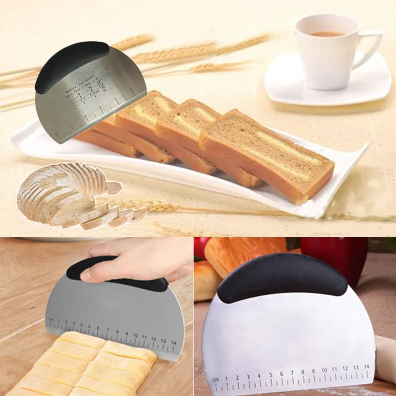 

Behogar Multi-Purpose Stainless Steel Dough Pasta Bread Cake Noodle Cutter Scraper w/Scale for Family Restaurant Baker Chef