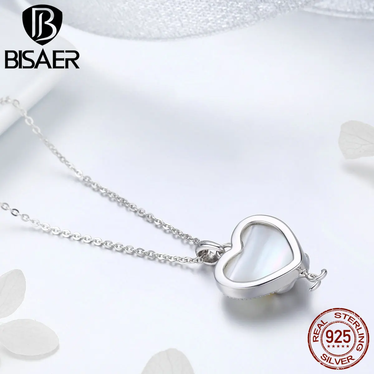 BISAER, ожерелье в виде ракушки, 925 пробы, серебряное, сопроводительное, кошка в Луне, сердце, подвеска в виде ракушки, ожерелье для женщин, для свадьбы, GXN297
