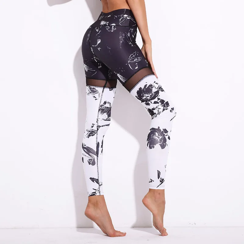 Mesh Leggings Women Sport Printed Trousers Gym Running