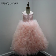 HSDYQ/домашняя коллекция года; Платья с цветочным узором для девочек; фатиновые кружевные Длинные платья-пачки с русалочкой; модные Семейные розовые платья для мамы и дочки