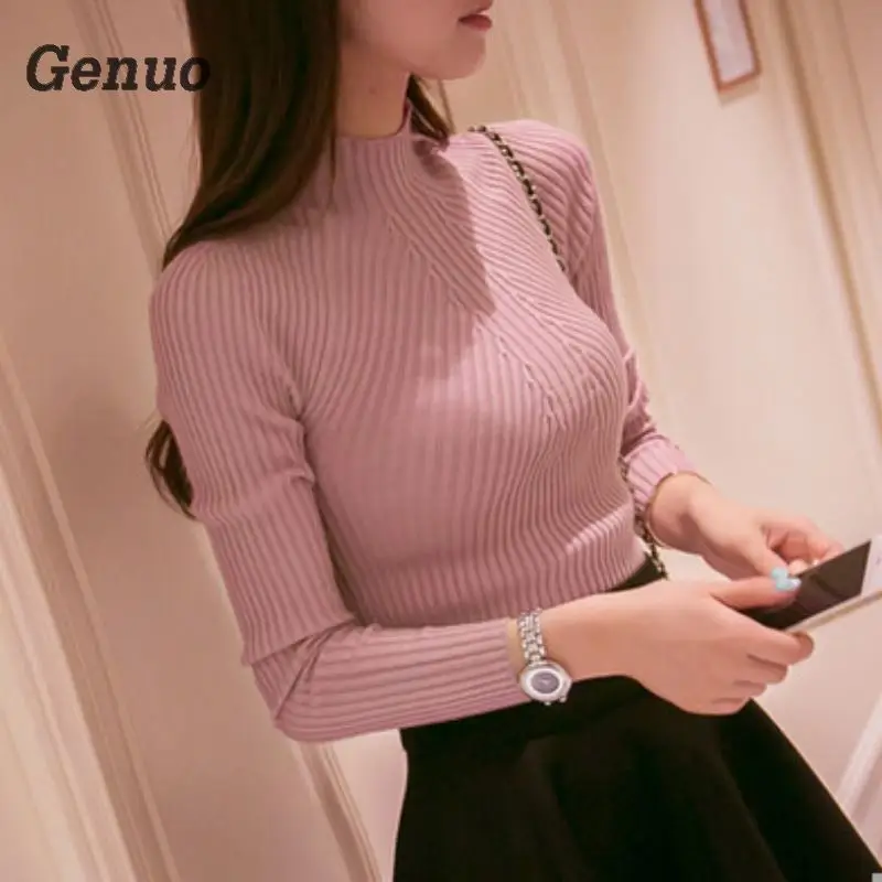 2018 Autumn Winter Women Sweaters Long Sleeve Slim Turtleneck Ribbed Knitted thin sweater top korean pullovers casual shirts