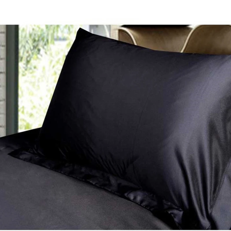 Черная стандартная полиэфирная атласная шелковая наволочка для мягкой подушки современная простая однотонная цветная наволочка гладкие наволочки для дома 48 см x 74 см
