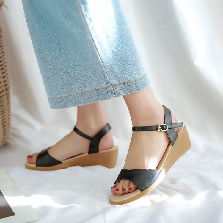 

Big Size 9 10 11 wedges shoes for women sandals women shoes woman ladies summer One-word strap buckle heel sandals