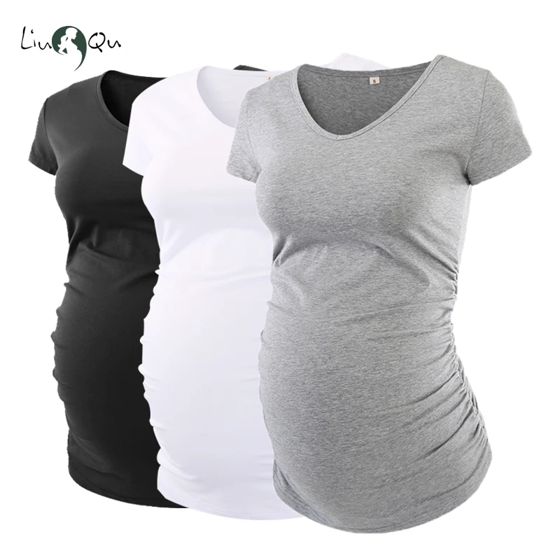 

Pack of 3pcs Womens V Neck Short Sleeve Nursing Maternity Clothes Tops Tee Pregnant Side Ruched Women Clothing Tops T-Shirt