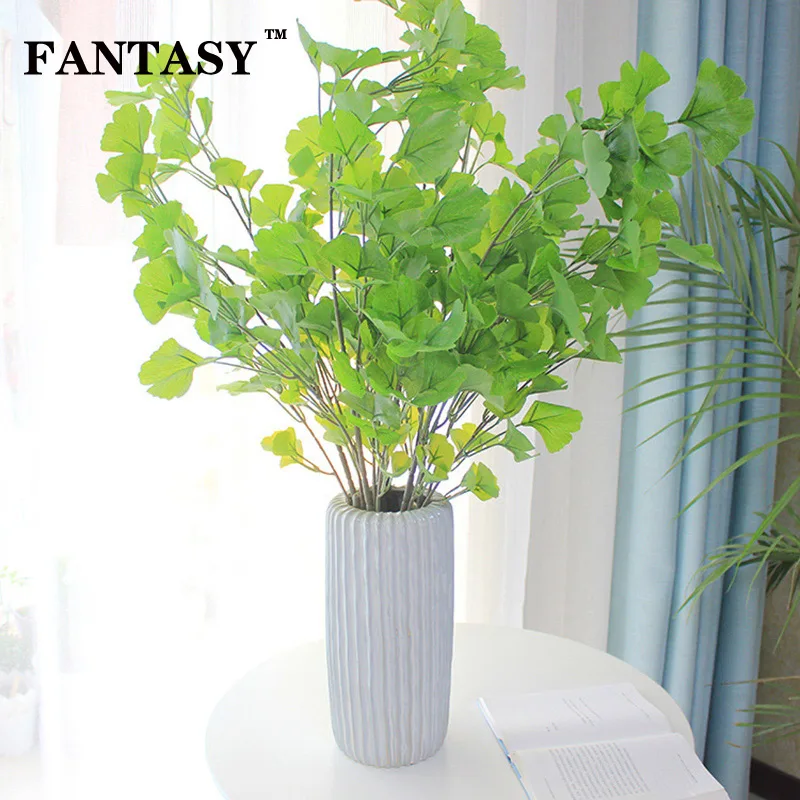 

FANTASY 75 Ginkgo Leaves Artificial Tree Leafs Plastic Fake Plant Bouquet Home Indoor Decoration Green Leaf Flower Arranging
