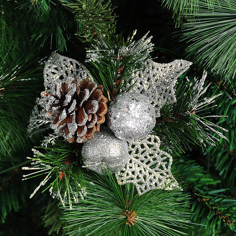 23CM-Christmas-Tree-Glitter-Gold-Sliver-Pine-Needles&-Cones-Mixed-Cuttings-Hanging-Xmas-Party-Ornament-Decorations-MR0126 (9)