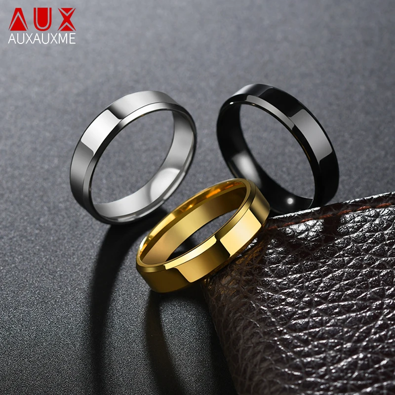 

Auxauxme Classic 6mm Wedding Bands Ring For Women Men Simple Steel/Black/Gold Stainless Steel Ring US Size 5-13