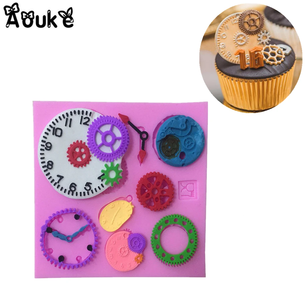Clock Watch Gear DIY Decorative Liquid Silicone Mold Fondant Cake Molds Chocolate Soap Decorating Tools Baking Accessories M037