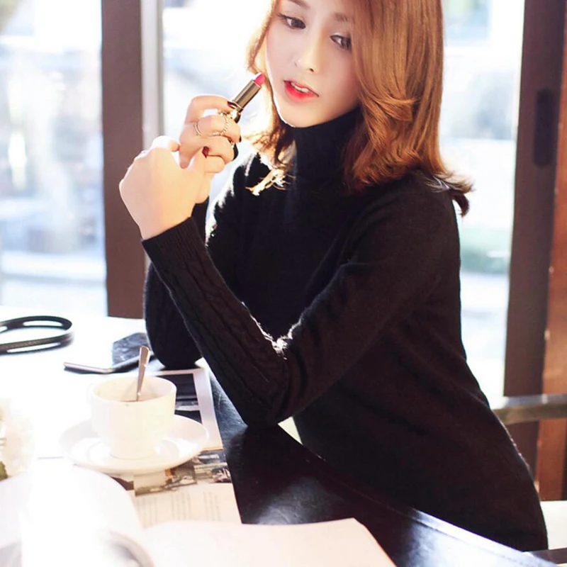 Продажа Женский свитер с высоким воротом, зима 2019, толстый теплый женский пуловер и свитер, вязаный эластичный Модный женский джемпер, топы