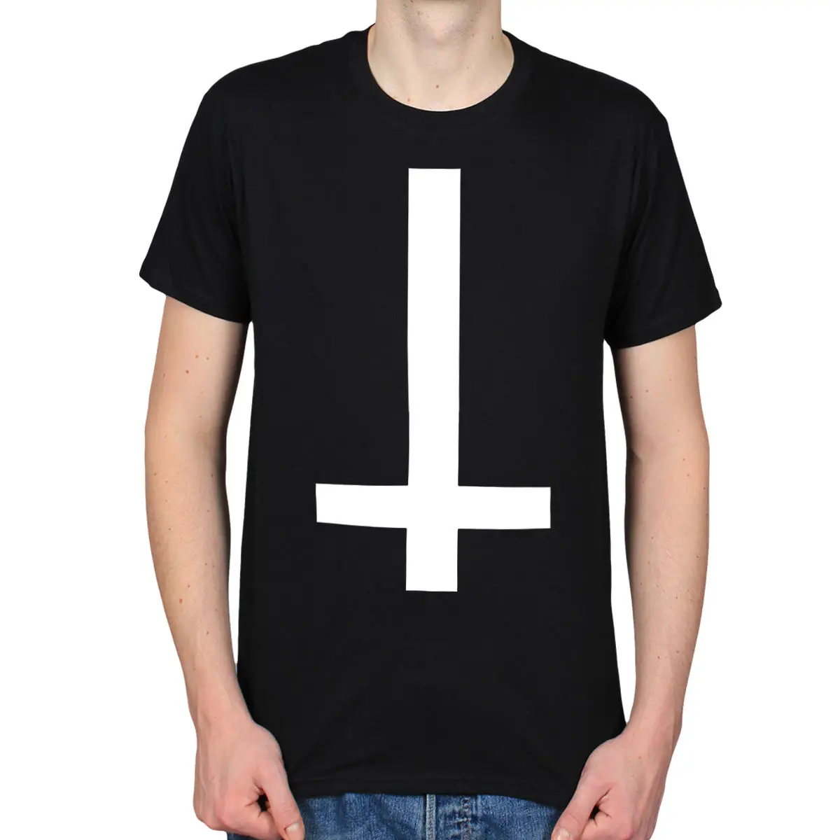 

INVERTED CROSS GOTHIC 666 SATAN DEVIL CROWLEY NWO ILLUMINATI BLACK METAL TEE High Quality Men T Shirts top tee
