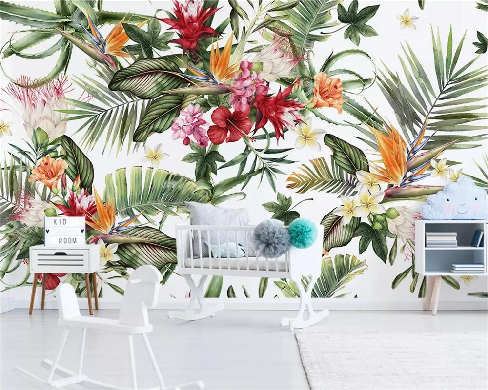 

Beibehang Wallpaper mural children's room hand-painted rainforest plant cactus TV background wall home decoration 3d wallpaper