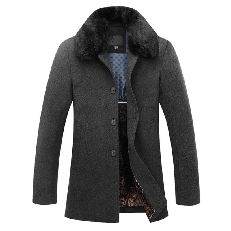 Осеннее и зимнее Новое высококачественное мужское шерстяное пальто, толстая деловая Повседневная куртка с меховым воротником, однотонное Пальто 4XL