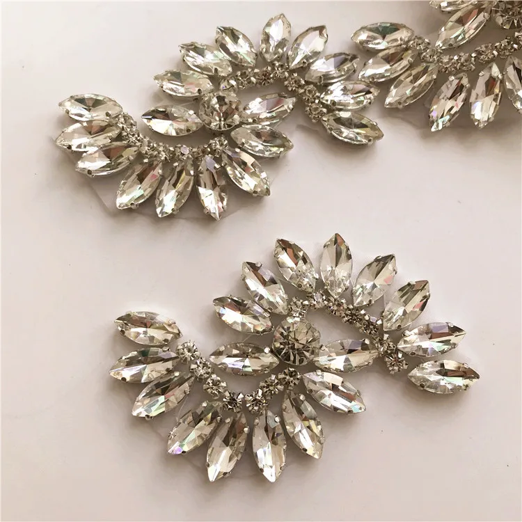 

Wedding Rhinestone Applique Patch Vintage Silver Clear Handmade Crystal Beaded Applique for DIY Bridal Dress Belt Shoes Bags