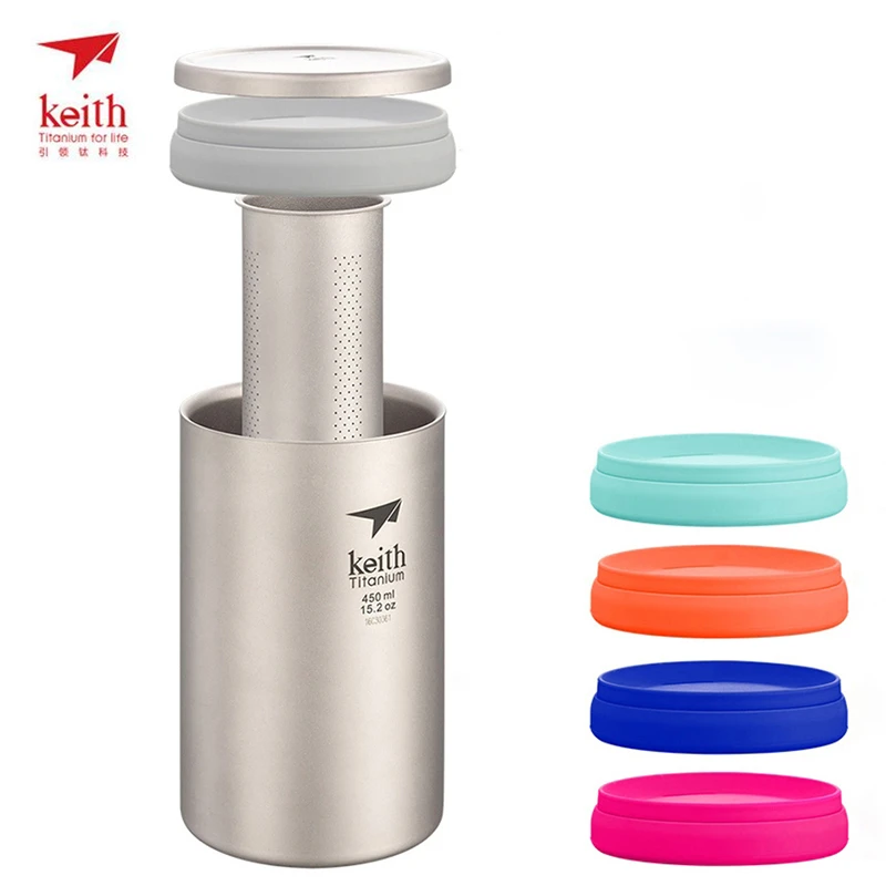 450 mL/15.2 oz doble pared Keith Titanium Copa con suelta café infuser acampar taza de té con tapa viajes taza tetera Ti3521