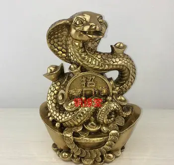 

22cm Pure copper Feng Shui Zodiac snake Wufu snake home office craft ornaments