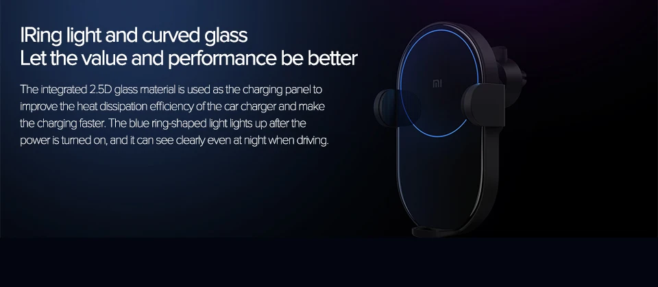 Xiao mi jia беспроводное автомобильное зарядное устройство 20 Вт Max Qi электрическое автоматическое зажимное 2.5D стеклянное кольцо Горит для mi 9 mi X 2S iPhone X XS MAX