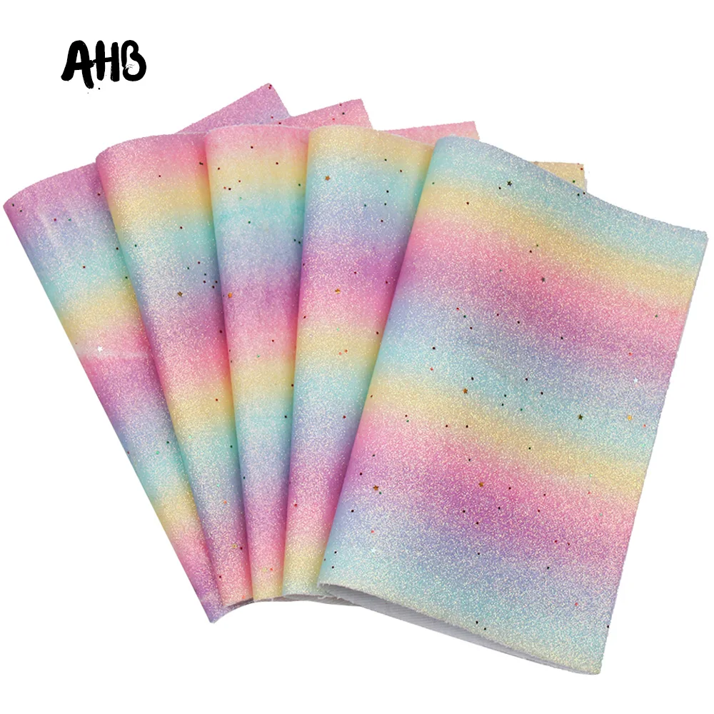 

AHB Gradient Glitter Leather Sheets Chunky Rainbow Glitter Faux Leather Wedding Handmade Decor DIY Bags Bows Materials