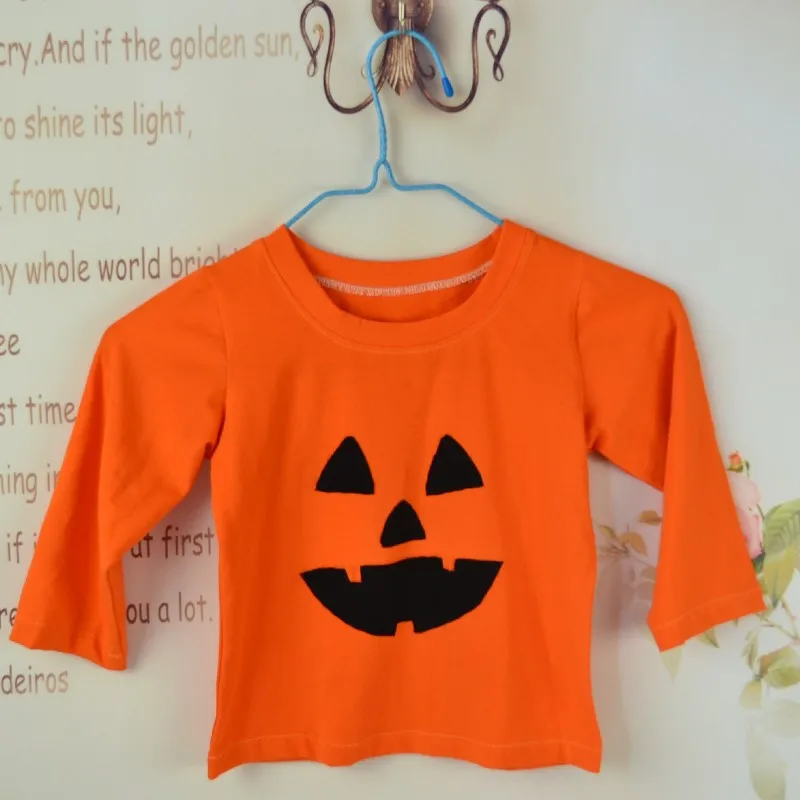 Детская блузка для девочек на Хэллоуин с длинными рукавами осенняя одежда топы на Хэллоуин с оранжевым черепом, футболки, детские футболки